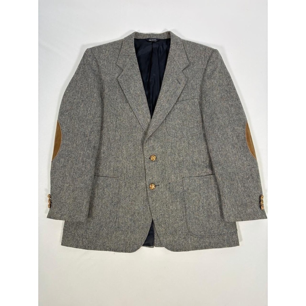Vintage Kuppenheimer Sport Coat Men 42 Gray Tweed Blazer Elbow Patch Made In USA